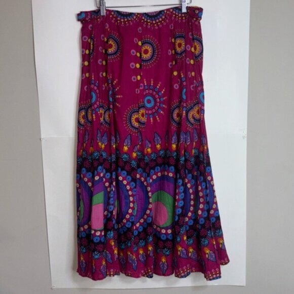Variations Womens Medium Vibrant Fuchsia Patterned Skirt Bohemian Lined Tie Midi - Picture 7 of 7
